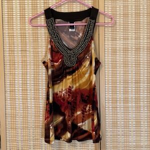 Wrapper Womens M Beaded Embellished Tank Top Blouse‎ Brown Whimsigoth Boho Silky